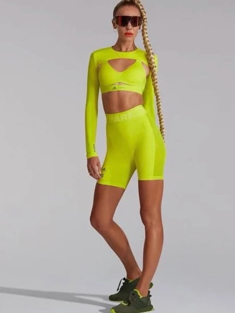 Ivy Park x Adidas x Peloton Women’s Yellow High-Support Sports Bra & Bike Shorts